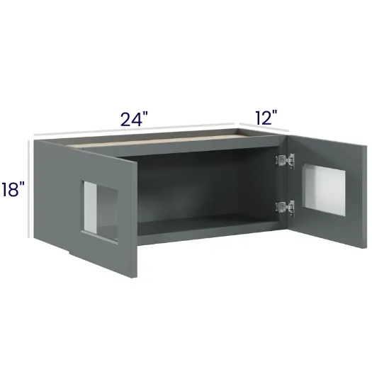 Heather Gray Shaker Double Door Stacker Cabinets · 18" Tall · Finished Interior · DOES NOT INCLUDE GLASS