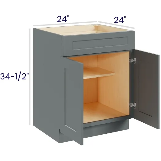 Heather Gray Shaker Double Door Single Drawer Bases
