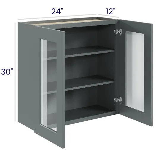 Heather Gray Shaker Glass Door Wall Cabinets · Double Door · Finished Interior · DOES NOT INCLUDE GLASS