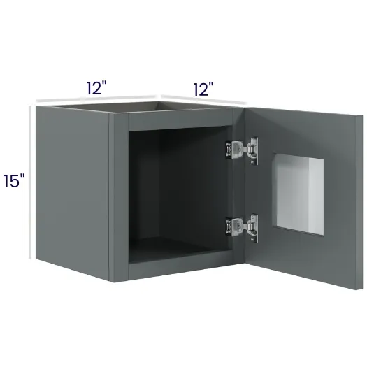 Heather Gray Shaker Single Door Stacker Cabinets · 15" Tall · Finished Interior · DOES NOT INCLUDE GLASS
