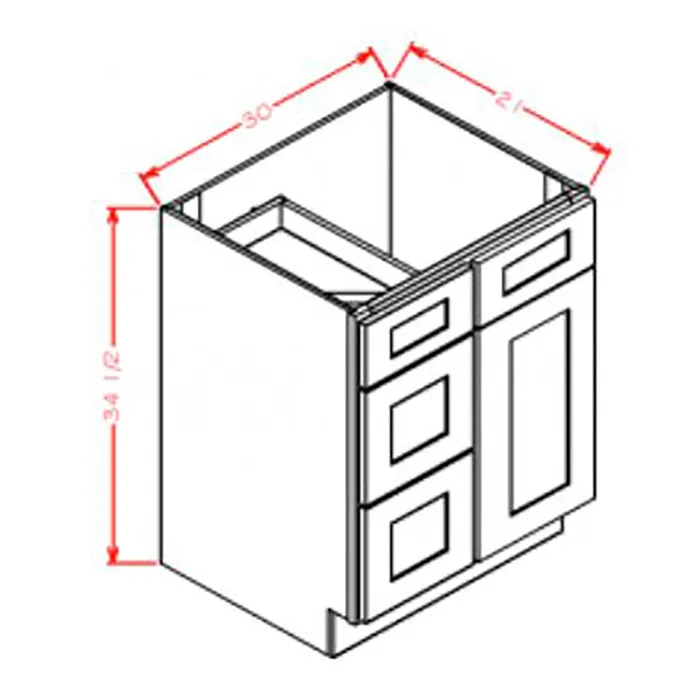 Heather Gray Shaker Vanity Combo Bases · Drawers Left