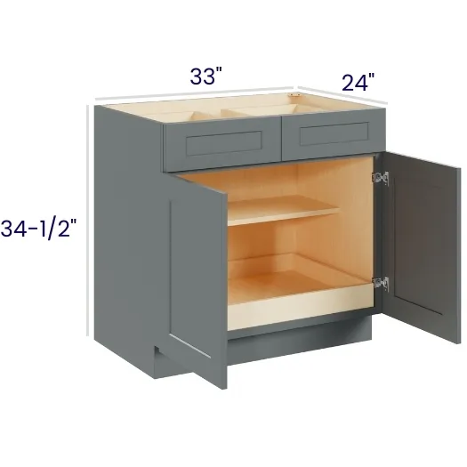Heather Gray Shaker Double Door Double Drawer Bases With One Rollout