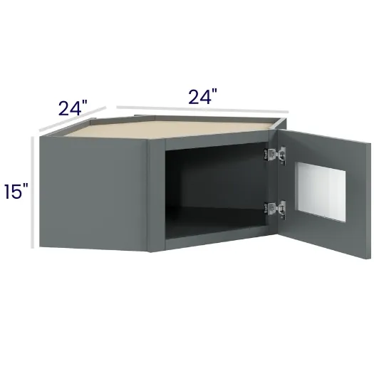 Heather Gray Shaker Diagonal Stacker Cabinets · 15" Tall · Finished Interior · DOES NOT INCLUDE GLASS