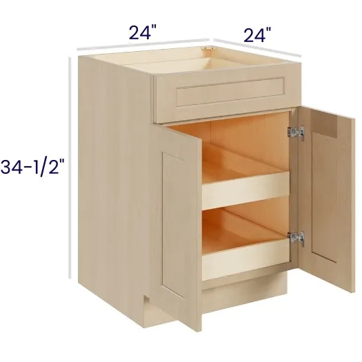 Natural Birch Double Door Single Drawer Bases With Two Rollouts