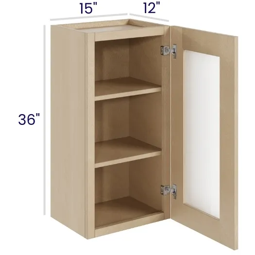 Natural Birch Glass Door Wall Cabinets · Single Door · Finished Interior · DOES NOT INCLUDE GLASS