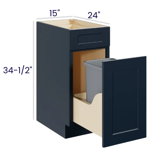Navy Blue Shaker Waste Basket Pullout Cabinet
