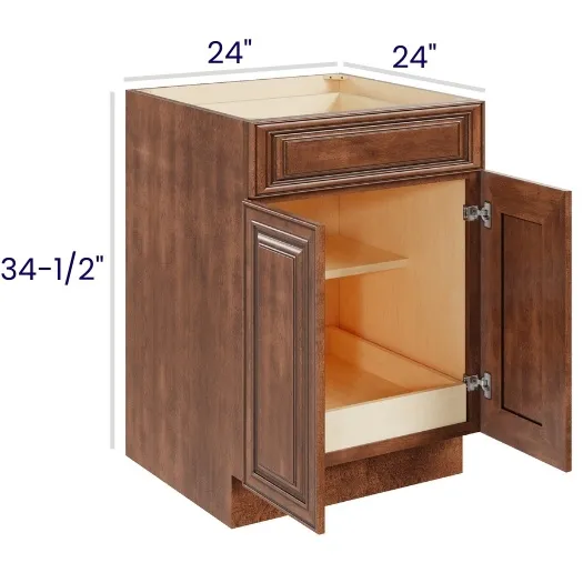 Red Cherry Double Door Single Drawer Bases With One Rollout