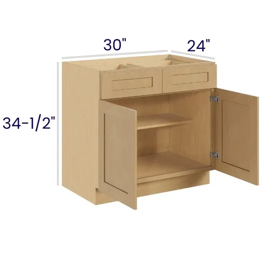 Oak Shaker Double Door Double Drawer Bases