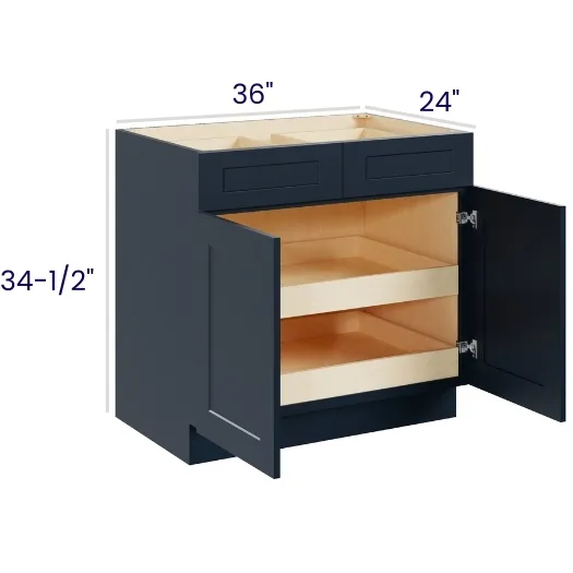 Navy Blue Shaker Double Door Double Drawer Bases With Two Rollout
