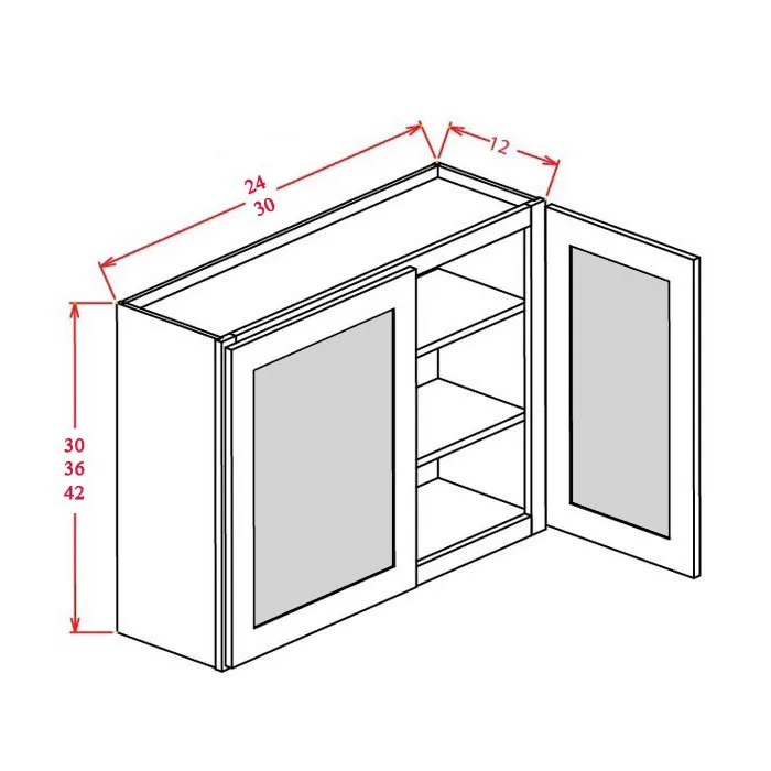 Red Cherry Glass Door Wall Cabinets · Double Door · Finished Interior · DOES NOT INCLUDE GLASS