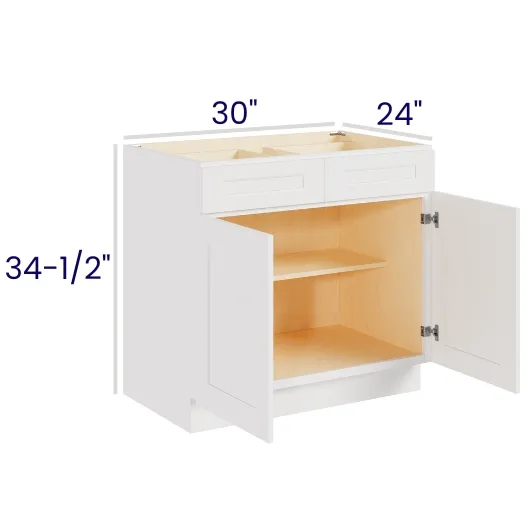 White Shaker Double Door Double Drawer Bases
