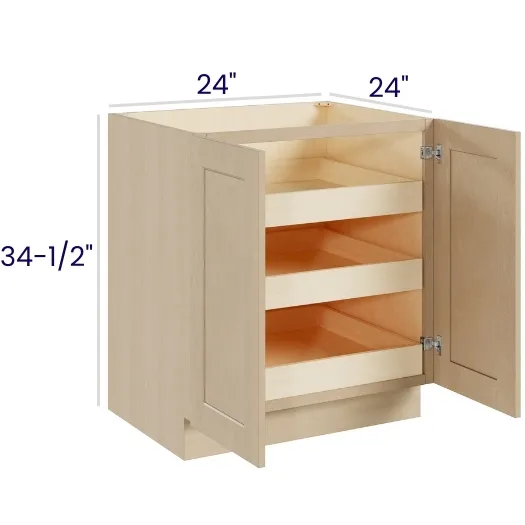 Natural Birch Full Height Double Door Bases With Three Rollouts