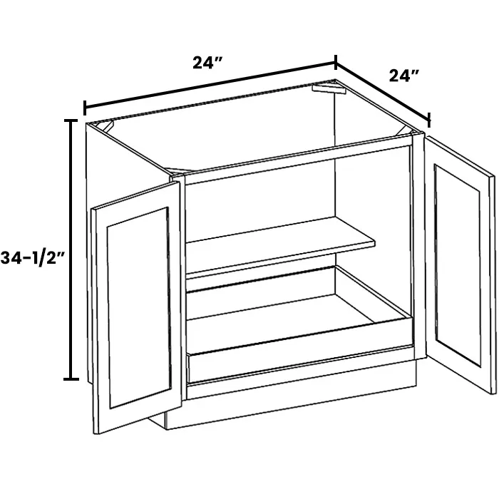 Heather Gray Shaker Full Height Double Door Bases With One Rollout