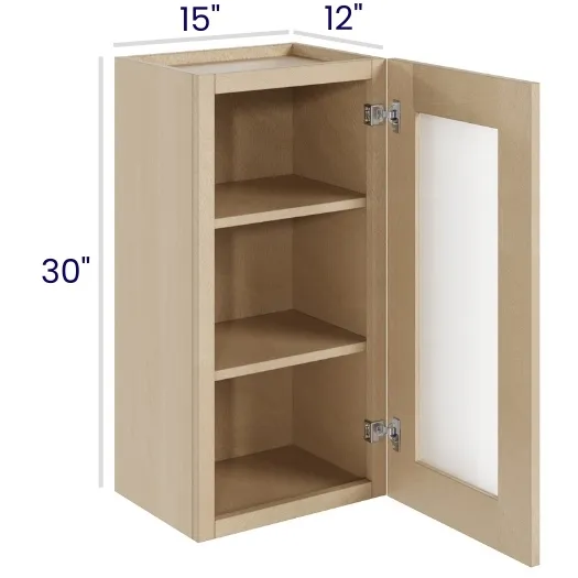 Natural Birch Glass Door Wall Cabinets · Single Door · Finished Interior · DOES NOT INCLUDE GLASS