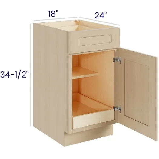 Natural Birch Single Door Single Drawer Bases With One Rollout