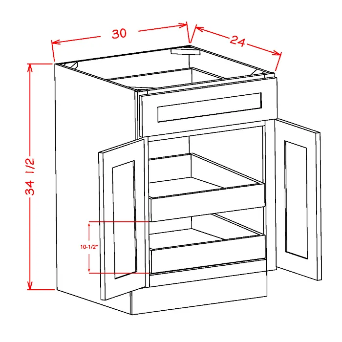 Navy Blue Shaker Double Door Single Drawer Bases With Two Rollout