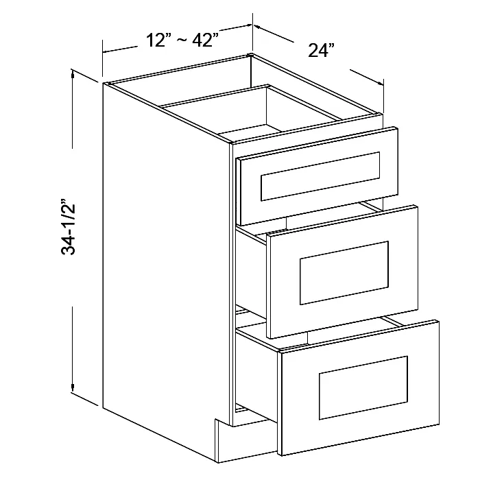 White Shaker Three Drawer Base