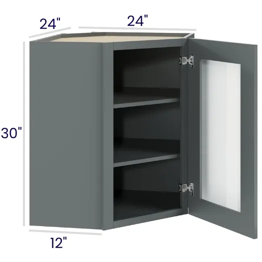 Heather Gray Shaker Glass Door Wall Cabinets · Diagonal · Finished Interior · DOES NOT INCLUDE GLASS