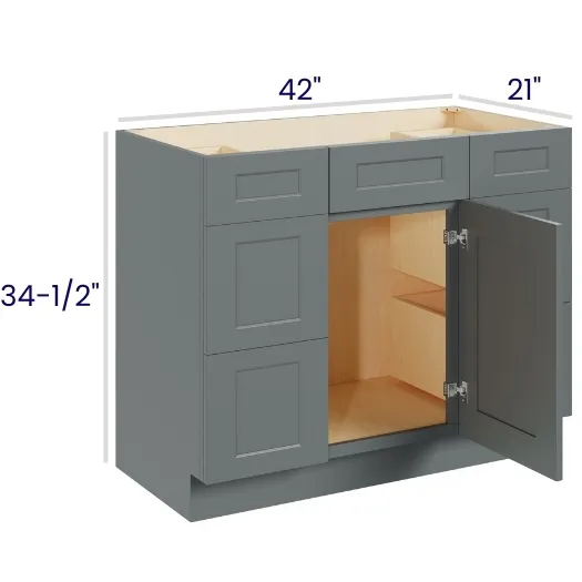 Heather Gray Shaker Vanity Double Drawer Base