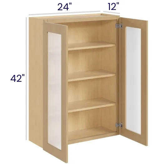 Oak Shaker 42" Wall Cabinets with Glass Doors · Double Door