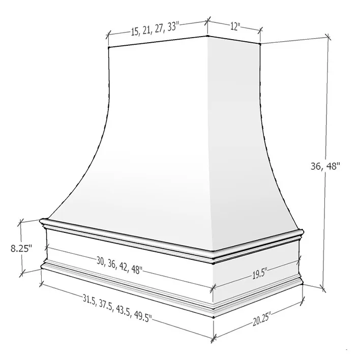 Heather Gray Shaker Curved Hoods · Classic Molding Smooth
