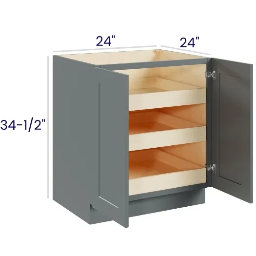 Heather Gray Shaker Full Height Double Door Bases With Three Rollouts