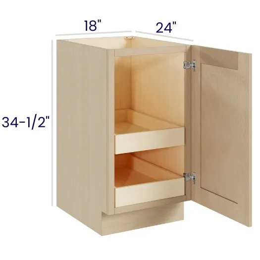 Natural Birch Full Height Single Door Bases With Two Rollouts