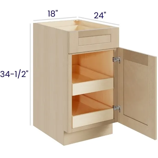 Natural Birch Single Door Single Drawer Bases With Two Rollouts