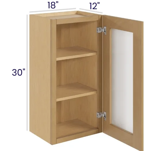 Oak Shaker 30" Wall Cabinets with Glass Doors · Single Door