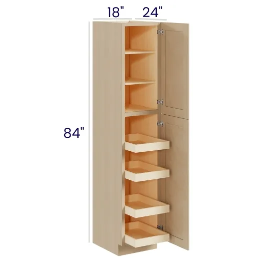Natural Birch ;">Pantry Cabinet with Four Rollout Shelves