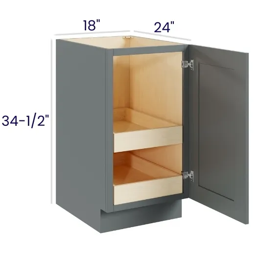 Heather Gray Shaker Full Height Single Door Bases With Two Rollouts