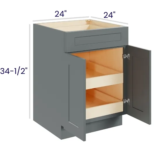 Heather Gray Shaker Double Door Single Drawer Bases With Two Rollouts
