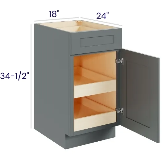 Heather Gray Shaker Single Door Single Drawer Bases With Two Rollouts