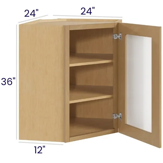 Oak Shaker Diagonal Cabinets with Glass Doors
